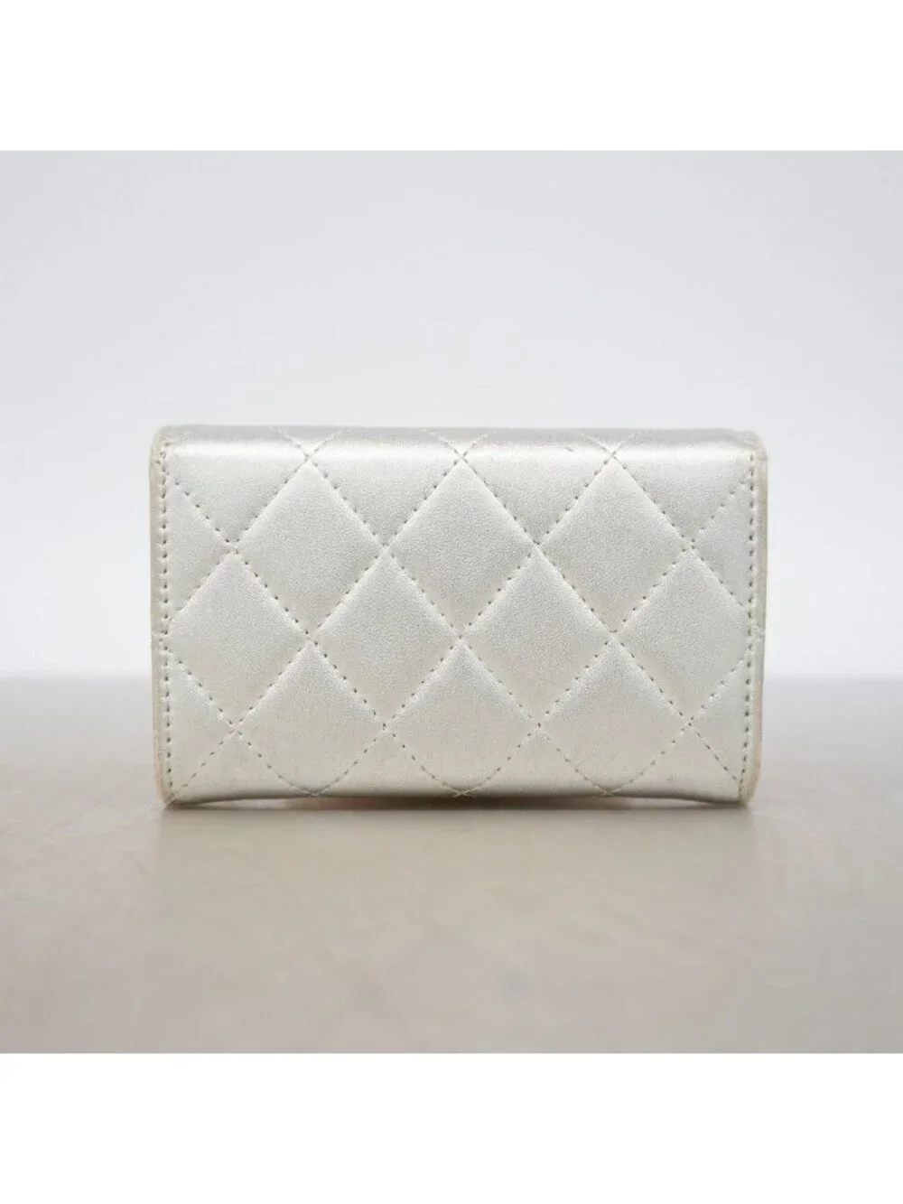 Chanel Card Case Quilted Lambskin Silver